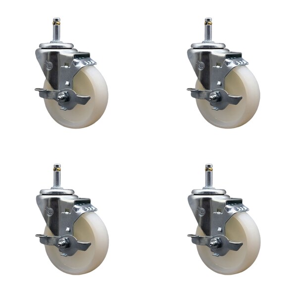 Service Caster 4'' Nylon Wheel Swivel 7/16'' Grip Ring Stem Caster Set with Brake, 4PK SCC-GR20S414-NYS-TLB-716138-4 - main